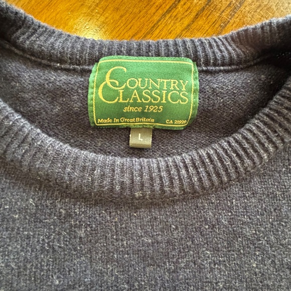 Country Classics navy blue 100% lambswool crew neck split hem sweater size L - Picture 10 of 16